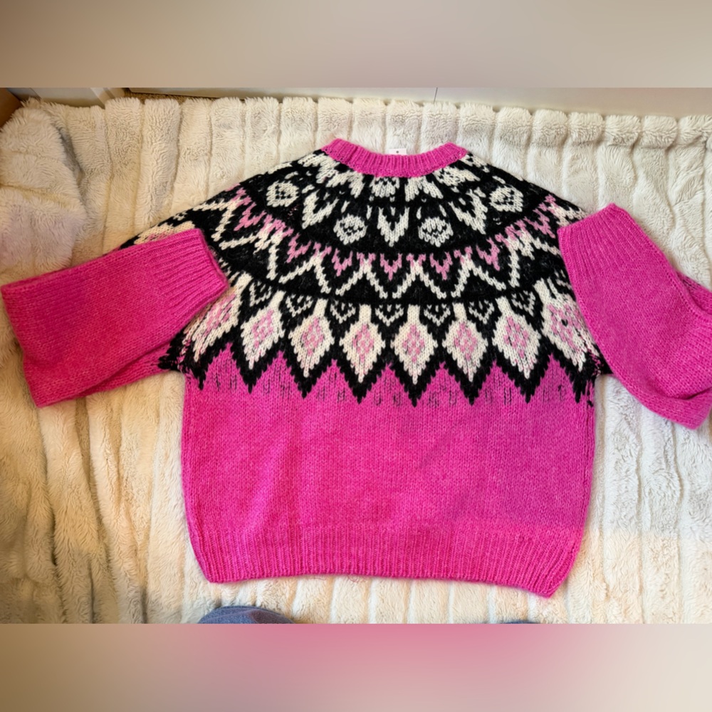 AQUA Bloomingdale’s exclusive Fair Isle Crewneck Sweater Pink NWT - Picture 9 of 12
